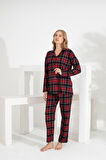 Angelique %100 Pamuk Uzun Kol Ekose Kadın Pijama Takımı 21224-25-26-27