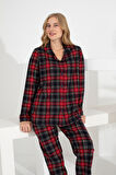 Angelique %100 Pamuk Uzun Kol Ekose Kadın Pijama Takımı 21224-25-26-27