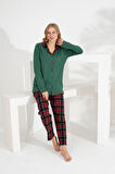 Angelique %100 Pamuk Uzun Kol Ekose Kadın Pijama Takımı 21224-25-26-27