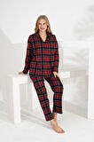 Angelique %100 Pamuk Uzun Kol Ekose Kadın Pijama Takımı 21224-25-26-27