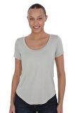 Viskon Dökümlü Dekolte Yaka Tişört-Gri