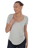 Viskon Dökümlü Dekolte Yaka Tişört-Gri