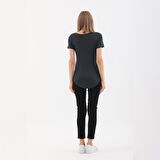 Viskon Dökümlü Dekolte Yaka Tişört-Füme