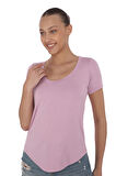 Viskon Dökümlü Dekolte Yaka Tişört-Lavanta Pembesi 