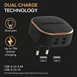 Duracell 17W Telefon / Tablet Şarj Başlığı 2xUSB 5v/3.4A - Siyah