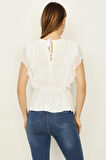 Kadın Kolları Fırfır Detaylı Şifon Bluz