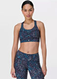 SB8993A-12792 POWER MEDIUM SUPPORT Mavi U Yaka Desenli Kadın Sporcu Sütyeni