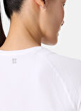 Sweaty Betty SB10127-100 ATHLETE CROP SEAMLESS W Beyaz Bisiklet Yaka Normal Düz Kadın T-Shirt