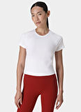 Sweaty Betty SB10127-100 ATHLETE CROP SEAMLESS W Beyaz Bisiklet Yaka Normal Düz Kadın T-Shirt