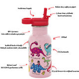 400 ML PİPETLİ PASLANMAZ ÇELİK MATARA -PINK DINO