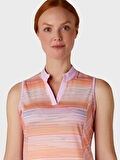 Callaway Striped SL Chev Placket Kolsuz Kadın Tshirt 