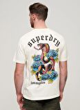 Superdry Bisiklet Yaka Baskılı Krem Erkek T-Shirt M1011896B22C_TATTOO GRAPHIC LOOSE T