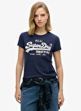 Superdry Yuvarlak Yaka Baskılı Lacivert Kadın T-Shirt W1011502A