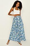 Kadın Çiçekli Kuşaklı Volanlı Uzun Etek