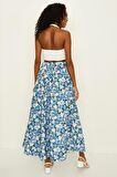 Kadın Çiçekli Kuşaklı Volanlı Uzun Etek