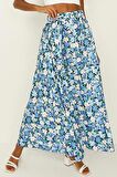 Kadın Çiçekli Kuşaklı Volanlı Uzun Etek