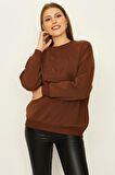 Kadın Yazı Detaylı Basic Örme Sweatshirt