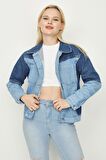 Kadın Renk Bloklu Denim Ceket