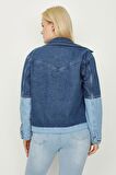 Kadın Renk Bloklu Denim Ceket
