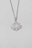 Lotus Çiçeği Düz Ezme Zincir Kolye - Antik Gümüş Kaplama - Kadın Erkek - 60 cm