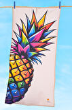 Ananas Baskılı Plaj Havlusu Hafif, Yüksek Su Emici, Hızlı Kuruma, Pratik Taşıma - 70 x 140 cm