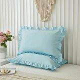 Maki Home Yüzde Yüz Pamuklu Açık Mavi Fırfırlı İki Adet 50x70 Yastık Kılıfı Seti