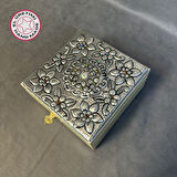 Uretti - Hülya 6683 5753 El Yapımı Alüminyum Kapaklı Bej Dekoratif Takı Saklama Kutusu