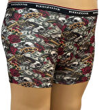 Kurukafa Desenli Dijital Baskılı Büyük Beden Likralı Boxer