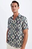 DeFacto Regular Fit Yazlık Polo Yaka Desenli Kısa Kollu Gömlek D4547AX24SMBG415