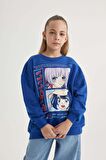 DeFacto Kız Çocuk Relax Fit Bisiklet Yaka Baskılı Sweatshirt B4673A823WNBE169