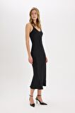 DeFacto Bodycon Vücudu Saran Basic Düz Saten Kolsuz Maxi Siyah Abiye Elbise E7256AX25SPBK81