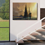 Kayaların Üzerinden Okyanusu İzleyen Beyaz Pelerinli Kadın Kanvas Tablo-5091