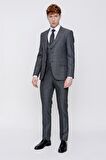  Siyah Desenli Slim Fit Dar Kesim Yelekli 6 Drop Takım Elbise