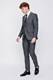  Siyah Desenli Slim Fit Dar Kesim Yelekli 6 Drop Takım Elbise