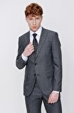  Siyah Desenli Slim Fit Dar Kesim Yelekli 6 Drop Takım Elbise