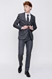  Siyah Milano Desenli Yelekli Slim Fit Dar Kesim 6 Drop Takım Elbise