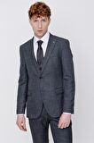  Siyah Milano Desenli Yelekli Slim Fit Dar Kesim 6 Drop Takım Elbise
