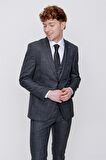  Siyah Milano Desenli Yelekli Slim Fit Dar Kesim 6 Drop Takım Elbise