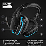 Logitech G G935 Kablosuz 7.1 Surround LIGHTSYNC Oyuncu Kulaklığı, PRO-G 50 mm Sürücüler, DTS Headphone:X 2.0, 12 Saat Pil Ömrü, 6 mm Katlanabilir LED Mikrofon, Siyah OUTLET