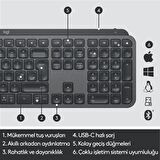 Logitech MX Keys Aydınlatmalı , Kablosuz Türkçe Q Klavye - Siyah