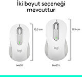 Logitech M650 Signature 910-006238 Beyaz Sessiz Büyük Boy Sağ El Optik Kablosuz Mouse Teşhir