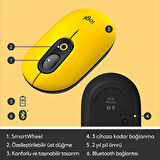 Logitech POP Mouse Blast Emoji Tuşlu Sessiz Kablosuz Mouse - Sarı&Siyah