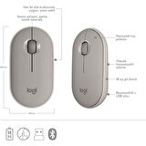 Logitech M350 Pebble Sessiz Kablosuz Kompakt Mouse - Bej