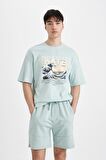 DeFacto Art Hokusai Comfort Regular Fit Rahat Kalıp Bisiklet Yaka Ağır Kumaş Kısa Kollu Tişört A8916AX24SPBE525