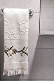 Gül Nakışlı Jakarlı Kadife El Yüz Havlusu - 50x90 cm-Gri