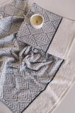 Sevim Geometrik Desenli Zemini Renkli Bambu El Havlusu - 50x90 cm - İndigo