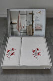 2'li Set Banyo Havlusu - Bambu & Nakışlı Banyo Havlu Seti - 2'li Çeyiz Seti - Tivoli Lisette - Ekru