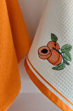 Sevim 2’li Mutfak Havlusu –%100 Pamuk - Kayısı Nakışlı - 40x60 cm- Turuncu