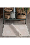 Püskül Dantelli Ayak Havlusu 50x70 cm  -2 adet-Bej