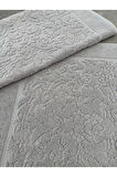 %100 Pamuklu 2'li Set Ayak Havlusu - Yumuşak & Kalın - Gri & Damask Desenli Havlu Takımı - 50x70 Cm